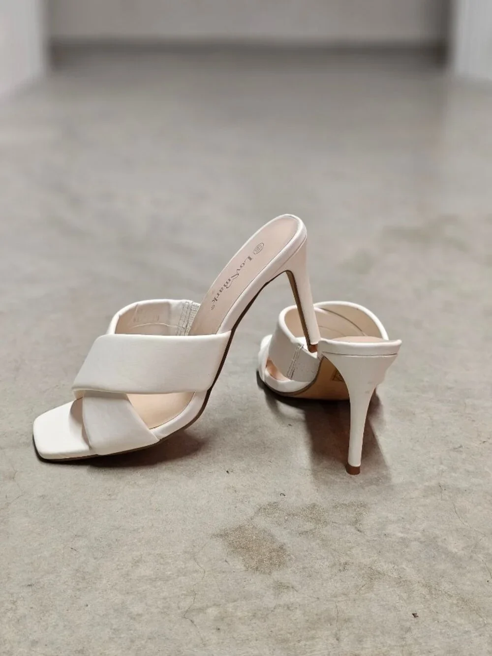 White Cross Strap Stiletto Heel Mules With Square Toe Design For Women